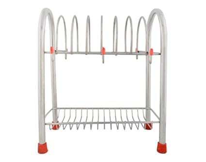 U World UDEETA MART Mirror Finish Stainless Steel Dish Rack Shelf Cup and Saucer Stand for Cups Plate Cutlery Tray Silver - Image 3