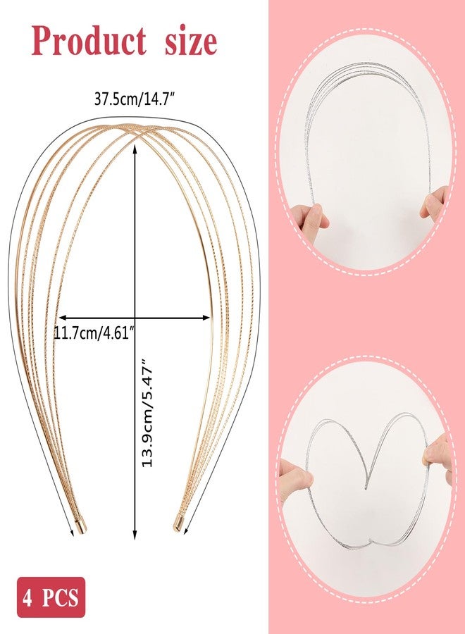 BENOSPACE Multi Layers Metal Headbands for Women, 4Pcs Fashion Thin Elastic Metal Headband Layered Elegant Headpiece Hair Accessories Row Wire Headband Bridal Headband Hair Hoop Wedding Hair Band - Image 2