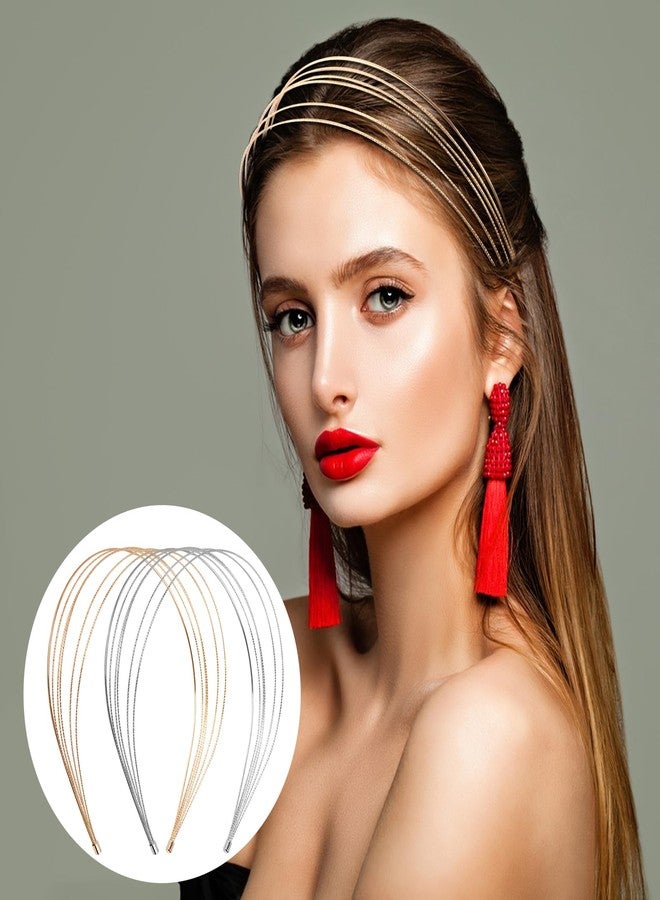 BENOSPACE Multi Layers Metal Headbands for Women, 4Pcs Fashion Thin Elastic Metal Headband Layered Elegant Headpiece Hair Accessories Row Wire Headband Bridal Headband Hair Hoop Wedding Hair Band - Image 5