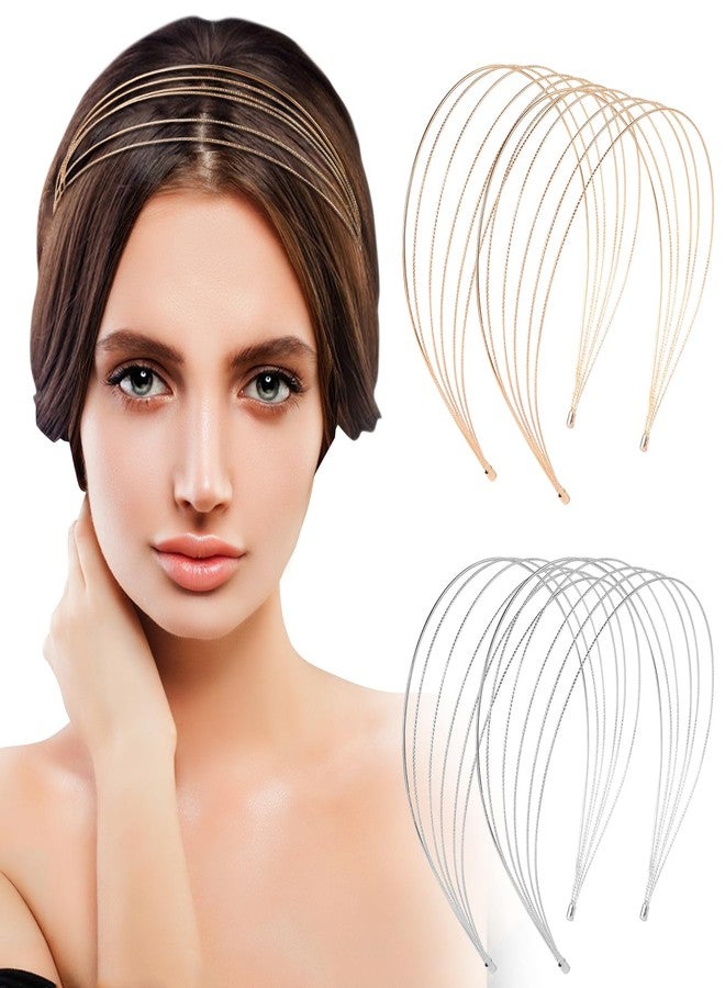 BENOSPACE Multi Layers Metal Headbands for Women, 4Pcs Fashion Thin Elastic Metal Headband Layered Elegant Headpiece Hair Accessories Row Wire Headband Bridal Headband Hair Hoop Wedding Hair Band - Image 1