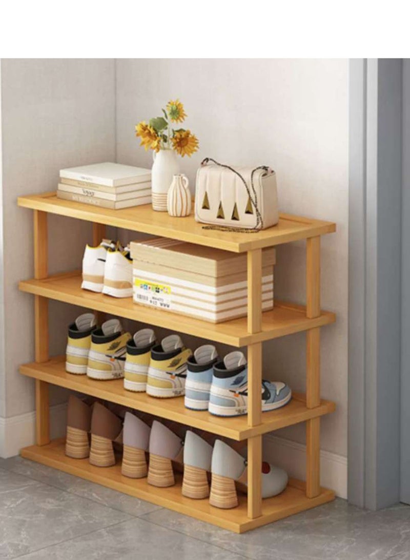 𝐅𝐅𝐃 Beige Wooden Shoe Rack, Slim Vertical Storage Organizer, Modern Freestanding Narrow Shelf, Space-Saving Shoe Tower for Closet, Entryway, and Bedroom - Image 1