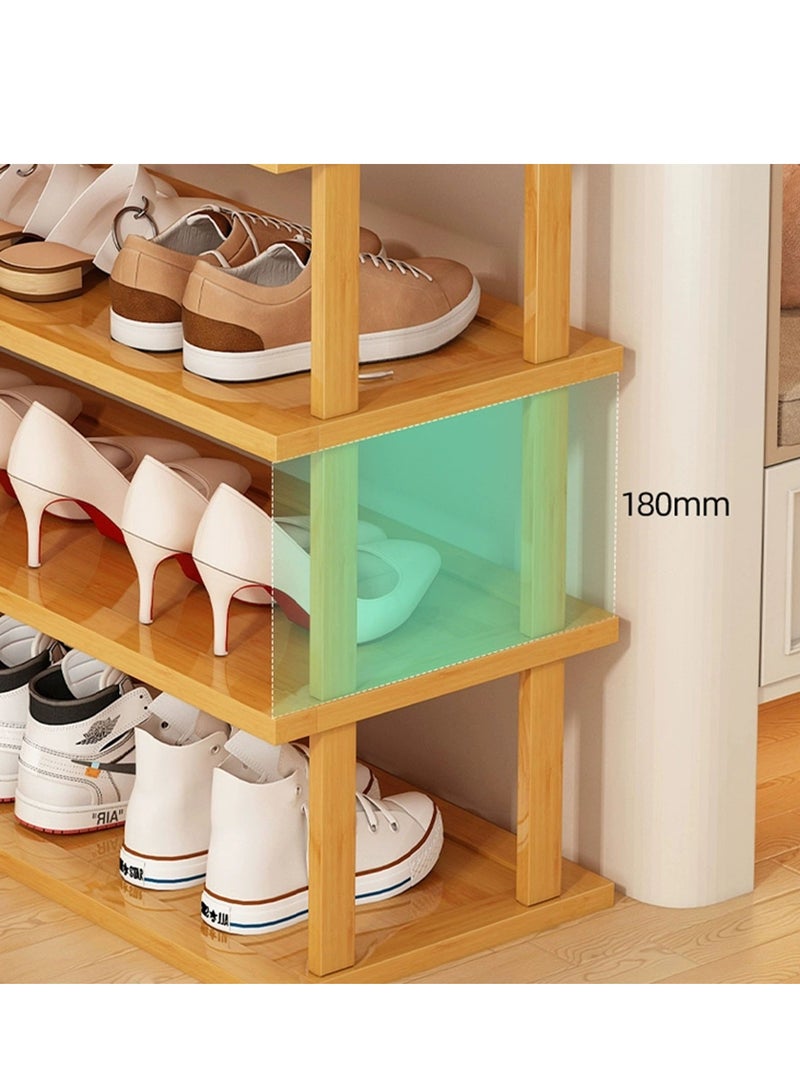 𝐅𝐅𝐃 Beige Wooden Shoe Rack, Slim Vertical Storage Organizer, Modern Freestanding Narrow Shelf, Space-Saving Shoe Tower for Closet, Entryway, and Bedroom - Image 5