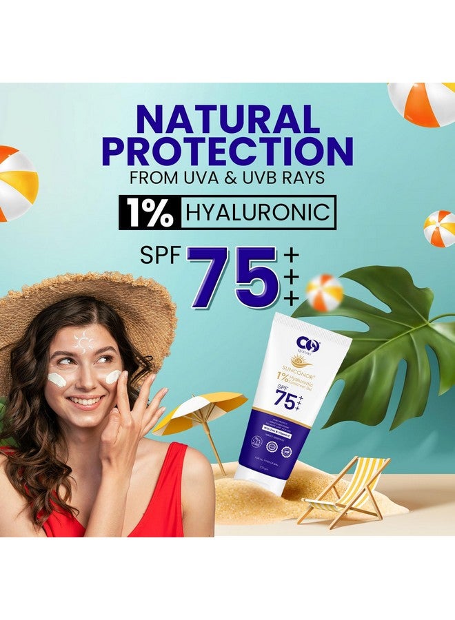 CO All Skin LUXURY Sunscreen SPF 75 PA++ | Broad Spectrum UVA/UVB Gel | Non-Greasy,Lightweight Sunblock With Hyaluronic Acid, Zinc & Vitamin C | For Men & Women | No White Cast | 100gm (Pack of 1) - Image 3