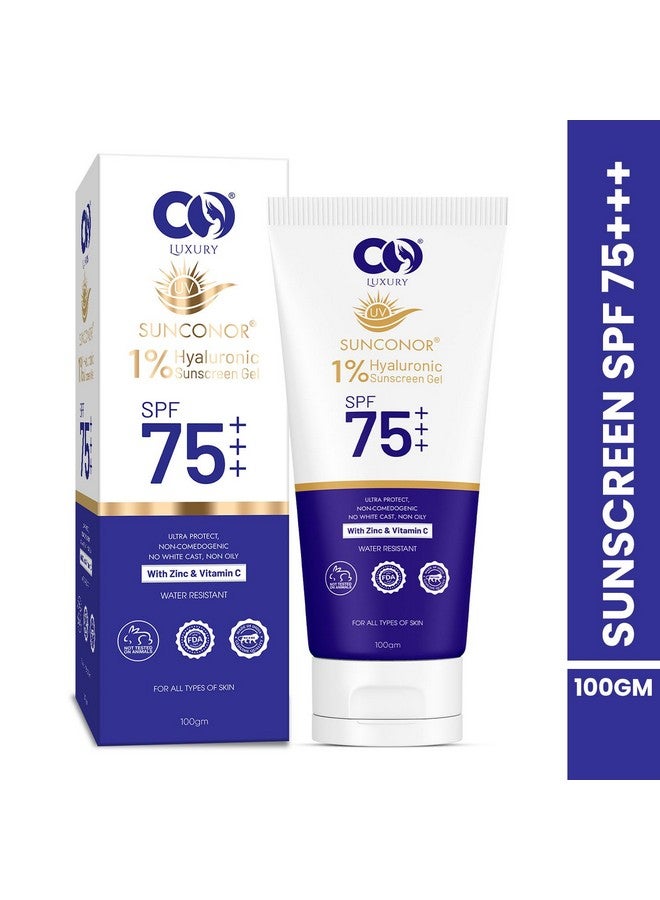 CO All Skin LUXURY Sunscreen SPF 75 PA++ | Broad Spectrum UVA/UVB Gel | Non-Greasy,Lightweight Sunblock With Hyaluronic Acid, Zinc & Vitamin C | For Men & Women | No White Cast | 100gm (Pack of 1) - Image 2