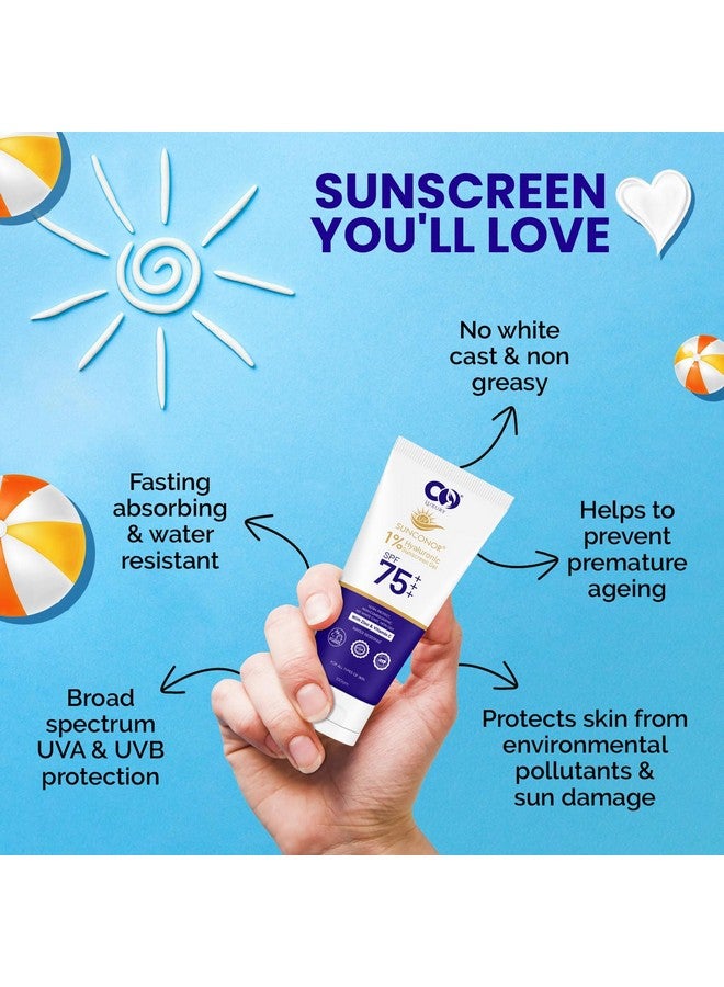 CO All Skin LUXURY Sunscreen SPF 75 PA++ | Broad Spectrum UVA/UVB Gel | Non-Greasy,Lightweight Sunblock With Hyaluronic Acid, Zinc & Vitamin C | For Men & Women | No White Cast | 100gm (Pack of 1) - Image 4