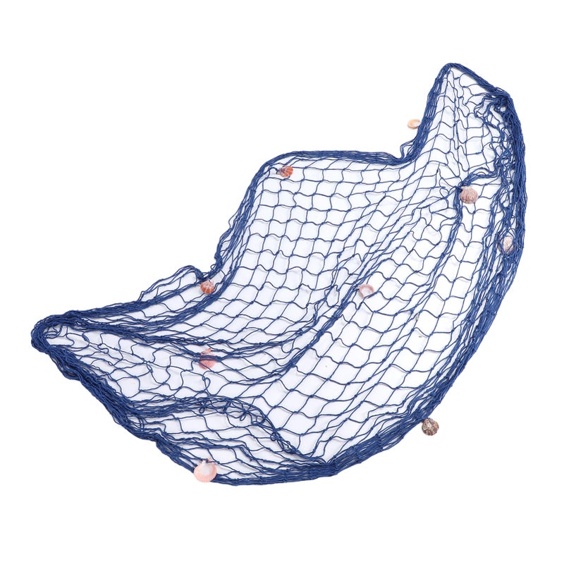 Decorative Fishing Net Cotton Wall Hanging Fishing Net Decor with Shells for Photo Display Frame Birthday Beach Sea Party Photographing Blue - Image 2