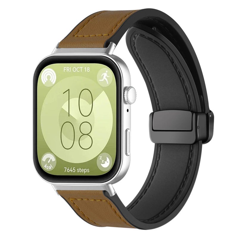 erorex For Huawei Watch Fit4 Pro / Fit4 / Fit3 Crazy Horse Pattern Silicone  Magnetic Buckle Watch Band(Light Brown) - Image 1