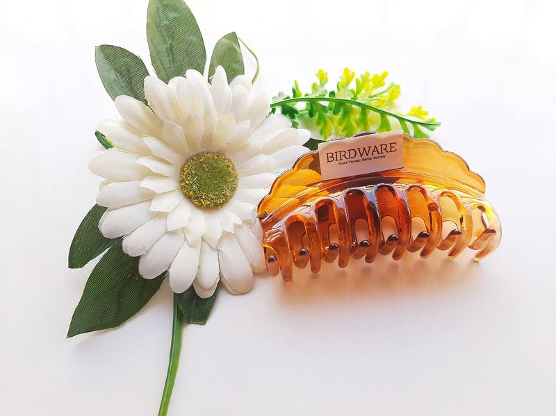BIRDWARE big size hair clips for women claws for girls Imported Rubber Acrylic Material Stone Butterfly hair clips for women | hair clutchers (Pack of 1) (Orange/Shell.) - Image 2