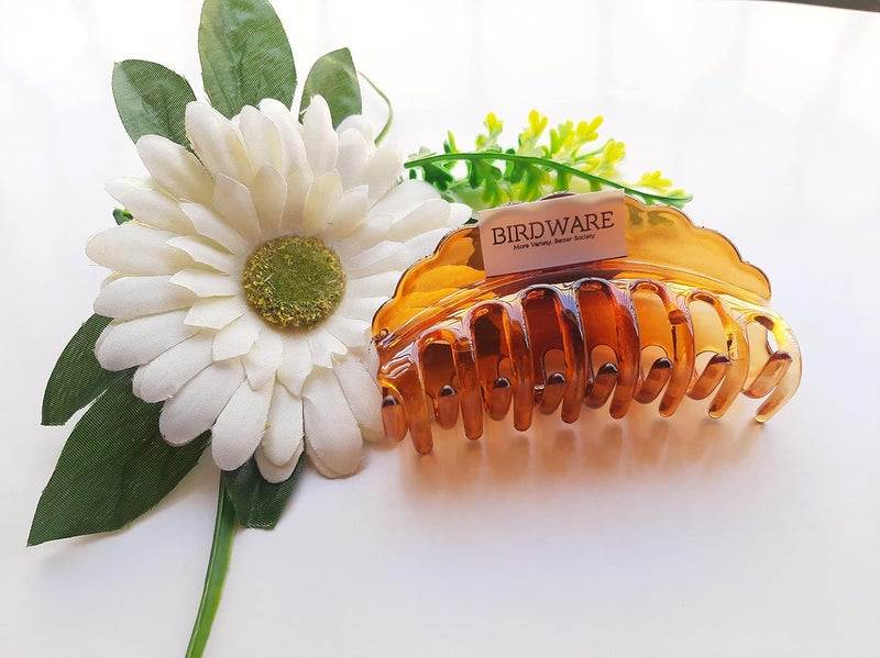 BIRDWARE big size hair clips for women claws for girls Imported Rubber Acrylic Material Stone Butterfly hair clips for women | hair clutchers (Pack of 1) (Orange/Shell.) - Image 3