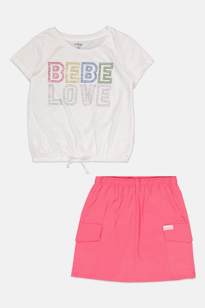 bebe Kids Girl 2 Pcs Brand Logo T-Shirt And Skirt Set, Multicolor - Image 2