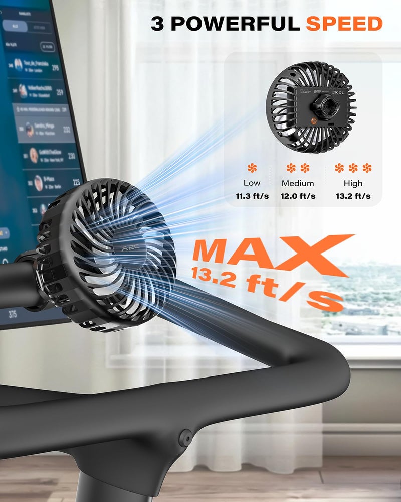 A2C Rechargeable Gym Fan for Peloton Bike & Exercise Bike - 4000mAh Portable Fan with Adjustable Strap, 3 Speed, 360° Rotation, Fit 0.5-2.1" Handlebars Clip on Fan for Treadmill, Stroller, Golf Cart - Image 2