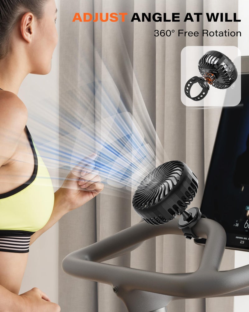 A2C Rechargeable Gym Fan for Peloton Bike & Exercise Bike - 4000mAh Portable Fan with Adjustable Strap, 3 Speed, 360° Rotation, Fit 0.5-2.1" Handlebars Clip on Fan for Treadmill, Stroller, Golf Cart - Image 3