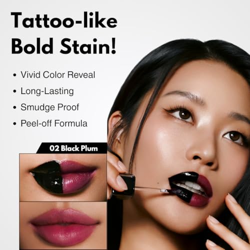 MILKTOUCH Black Peel Off Lip Tattoo LongLasting Matte Lip Waterproof TransferProof Highly Pigmented StayOnAllDay Lip Tint Stain 45g 02 Black Plum - Image 3