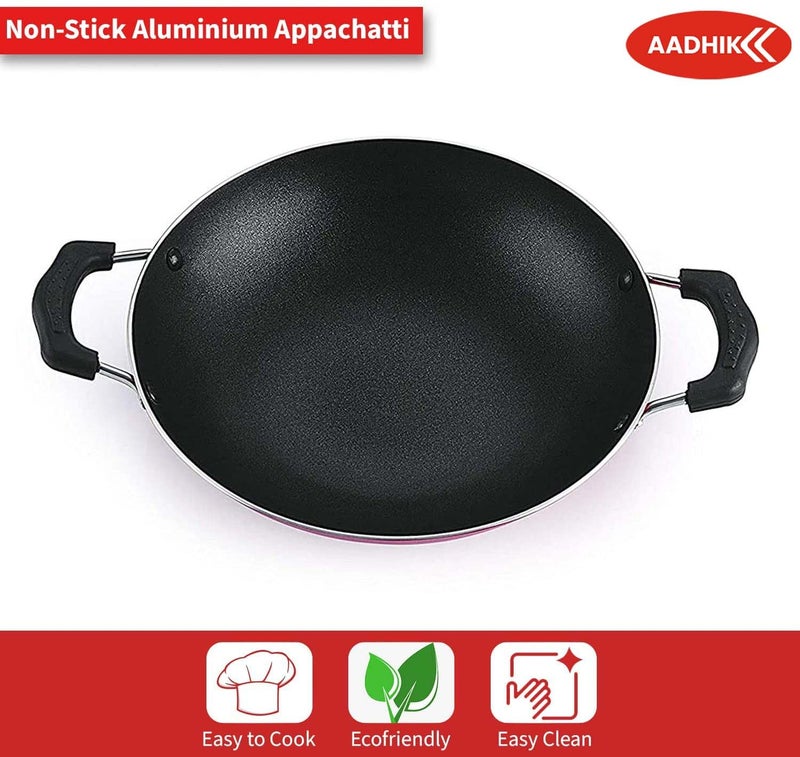 AADHIK Non-Stick Appa Chetty, Aluminium Appachatty, 23cm Diameter, 2.6mm Appachatti, Gas Compatible, Red - Image 4