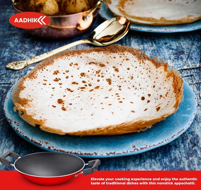 AADHIK Non-Stick Appa Chetty, Aluminium Appachatty, 23cm Diameter, 2.6mm Appachatti, Gas Compatible, Red - Image 2