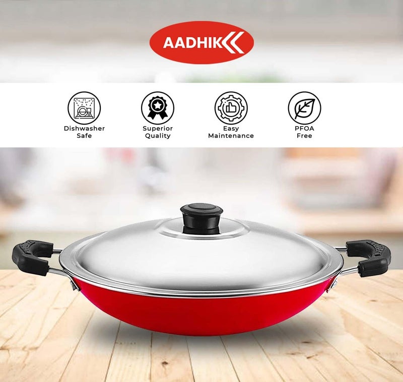 AADHIK Non-Stick Appa Chetty, Aluminium Appachatty, 23cm Diameter, 2.6mm Appachatti, Gas Compatible, Red - Image 5