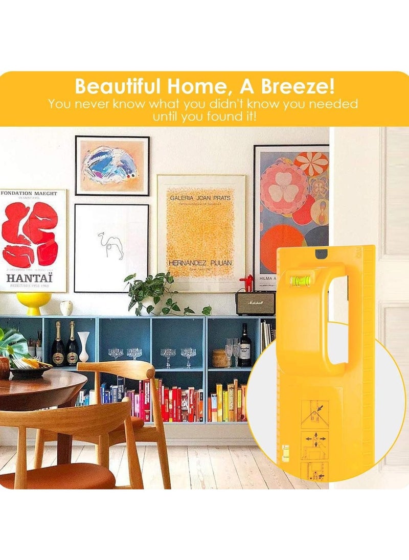 Picture Hanging Kit, Picture Frame Hanger Tool with Level and Position Nail, Picture Hanger Tools Picture Hanging Wire, Hooks, Nails and Hanger Level, Suitable for All Wall Materials Yellow