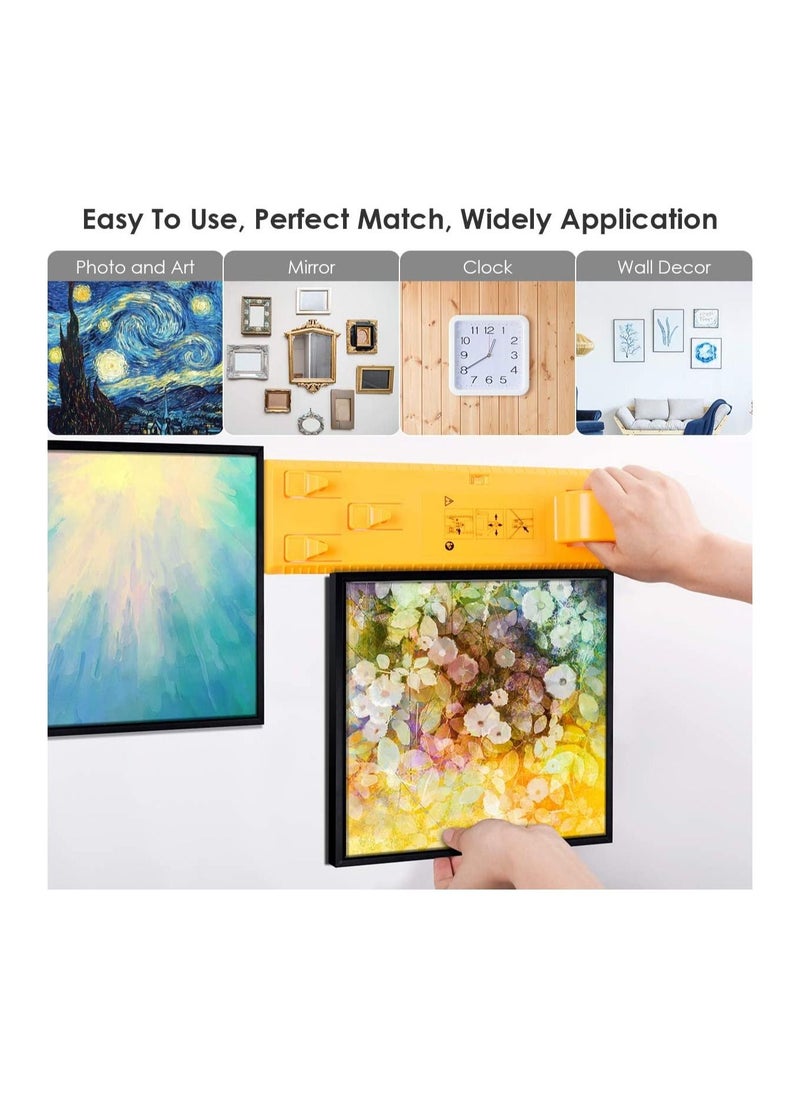 Picture Hanging Kit, Picture Frame Hanger Tool with Level and Position Nail, Picture Hanger Tools Picture Hanging Wire, Hooks, Nails and Hanger Level, Suitable for All Wall Materials Yellow