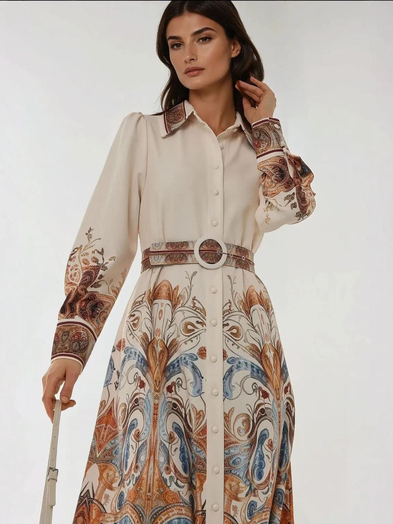 HICCUP Printed Long Sleeve Maxi Dress with Belt - Image 5
