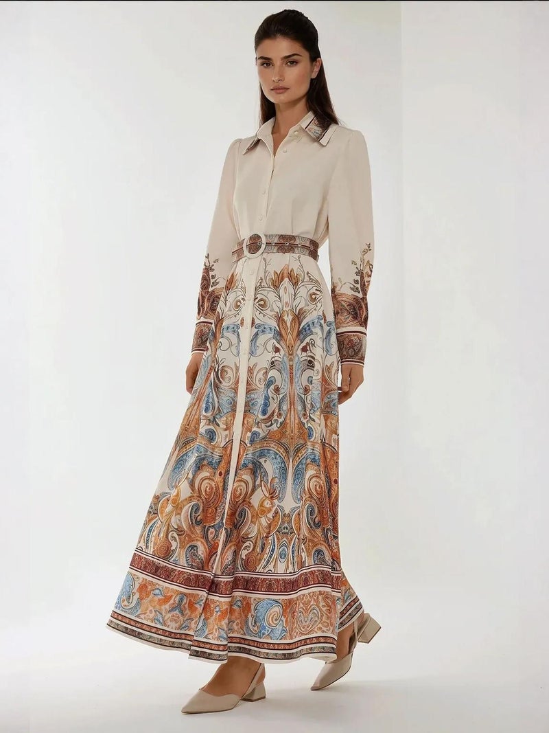 HICCUP Printed Long Sleeve Maxi Dress with Belt - Image 4
