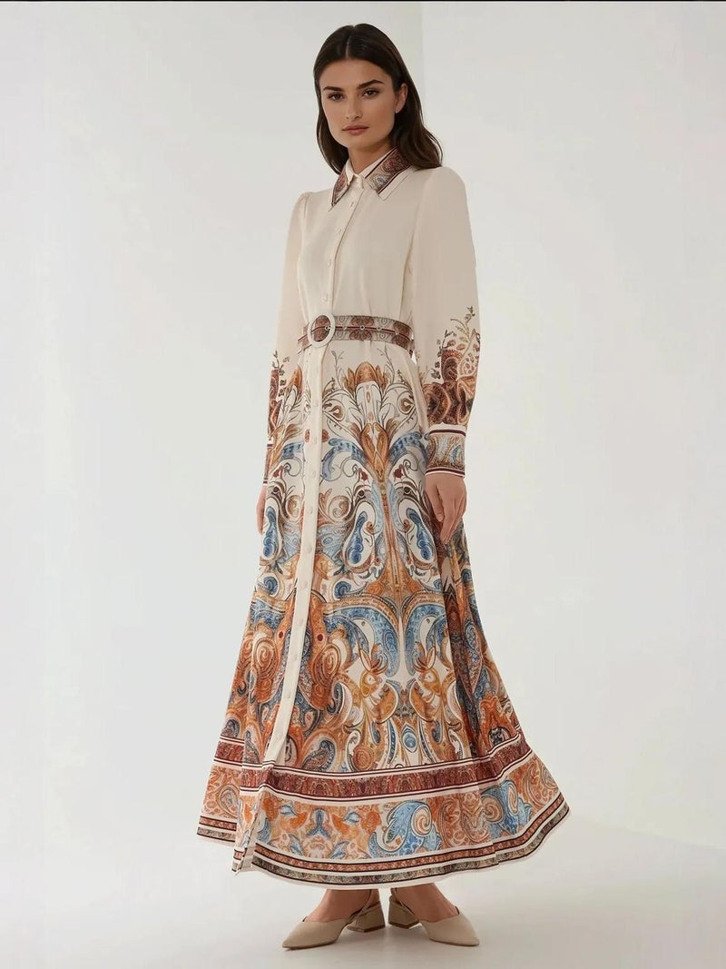 HICCUP Printed Long Sleeve Maxi Dress with Belt - Image 2