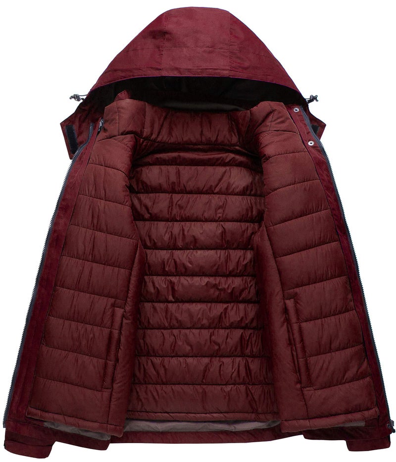 CREATMO US Women's Mountain Winter Snow Ski Jacket Waterproof Parka Rain Coat Insulated Snowboard Windproof Outdoor 3-In-1 Skiing Snowboarding Outerwear With Hooded Wine Red M - Image 2