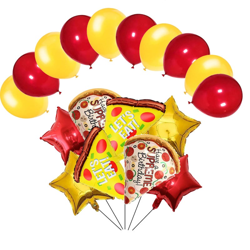 DYT 18PCS Pizza Foil Balloons Pizza Mylar Foil Balloon with 10PCS Latex Balloons for Pizzaria Themed Birthday Decorations Supplies - Image 3