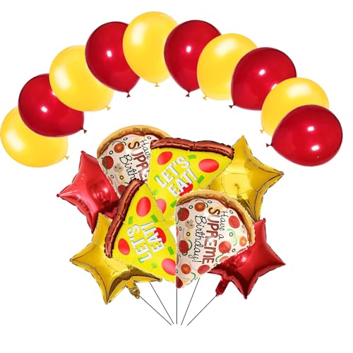 DYT 18PCS Pizza Foil Balloons Pizza Mylar Foil Balloon with 10PCS Latex Balloons for Pizzaria Themed Birthday Decorations Supplies - Image 1