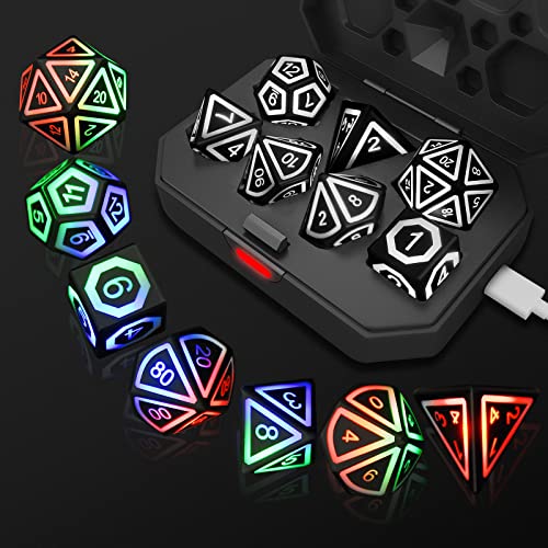 EXCECAR Rechargable DND Dice Set Light Up Dice 7 PCS Glowing Balanced LED Dice Electronic Dices DD Dice Polyhedral Dice Set RPG Role Playing Table Game - Image 1