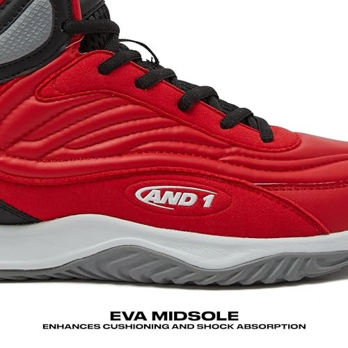 AND1 Pulse 3.0 Basketball Shoes for Men, Indoor or Outdoor, Street or Court Basketball Sneakers Men - Black, Red, or White - Red/Black, 10.5 Medium - Image 2