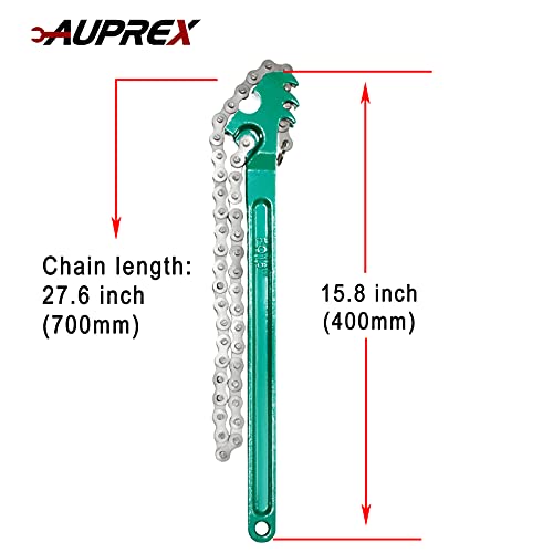 AUPREX 16 Inch Sturdy Adjustable Heavy Duty Ratcheting Chain Oil Filter Wrench Reversible Chain Style Pipe Fitter Wrench With Multi-Purpose Compatible With Max 8 Inch Diameter - Image 2