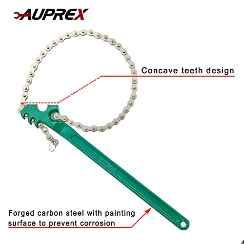 AUPREX 16 Inch Sturdy Adjustable Heavy Duty Ratcheting Chain Oil Filter Wrench Reversible Chain Style Pipe Fitter Wrench With Multi-Purpose Compatible With Max 8 Inch Diameter - Image 5