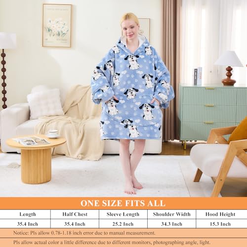 Moinlizy Wearable Blanket Hoodie, Oversized Hooded Blanket for Adult Women Men with Pocket and Sleeves Animal Blue Dog - Image 3