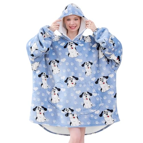 Moinlizy Wearable Blanket Hoodie, Oversized Hooded Blanket for Adult Women Men with Pocket and Sleeves Animal Blue Dog - Image 1
