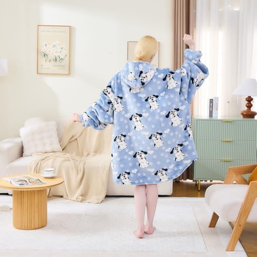 Moinlizy Wearable Blanket Hoodie, Oversized Hooded Blanket for Adult Women Men with Pocket and Sleeves Animal Blue Dog - Image 5