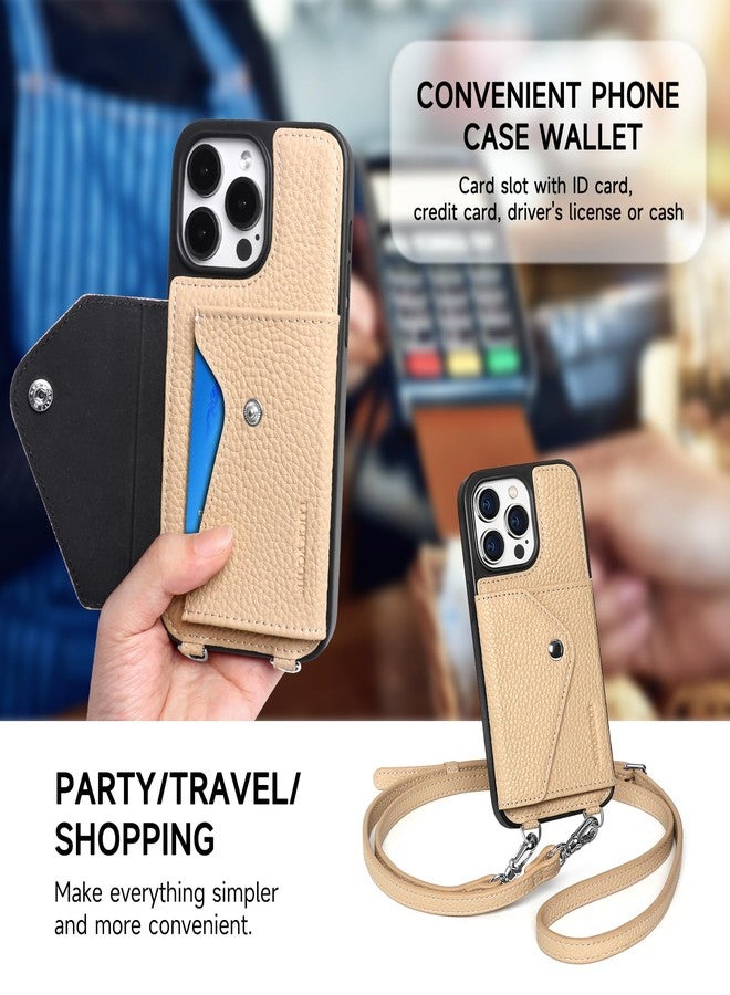 جراب LUCKYCOIN لهاتف iPhone 15 Pro Max للنساء، جراب محفظة كروسبودي مع حامل بطاقات قابل للتوسيع، محفظة هاتف من الجلد الطبيعي مع حزام، متوافق مع iPhone 15 Pro Max 6.7 بوصة 2024 بيج - Image 5