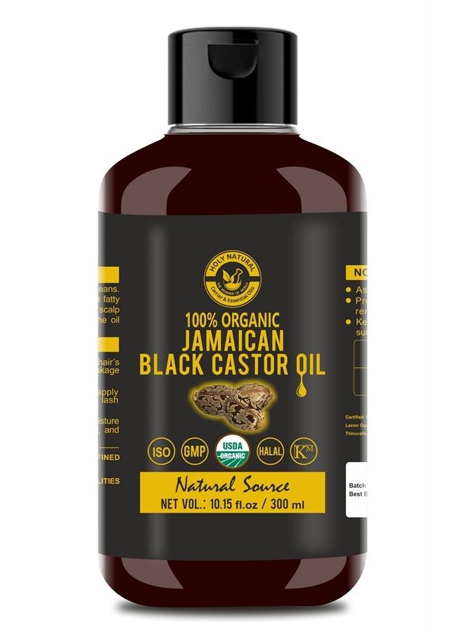 Holy Natural - The Wonder of World Organic Jamaican Black Castor Oil (10.15 fl oz) USDA Certified, Traditional Handmade with Typical and Traditional roasted castor beans smell 