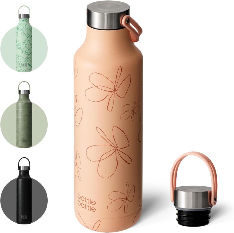 bottle bottle زجاجة ماء معزولة سعة 600 مل مع مقبض - تصميم زهرة برتقالية - Image 1