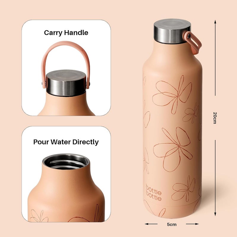 bottle bottle زجاجة ماء معزولة سعة 600 مل مع مقبض - تصميم زهرة برتقالية - Image 4