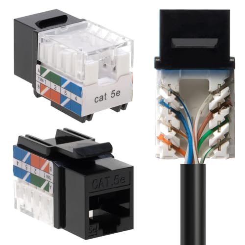 SATMAXIMUM Cat5e Keystone Ethernet Wall Jack Punch Down UTP 45-Degree (Easier Termination Than 90-Degree), RJ45 Slim Profile Speed Termination Black 45° Angled (10 Pack) - Image 1