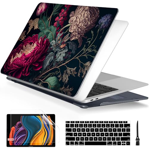 Batianda Design Case for M1 MacBook Air 13 Inch Model A2337 A2179 A1932 2021 2020 2019 Release,3D Stylish Designed Hard Shell with Keyboard Cover & Screen Protector, Vintage Flower - Image 1