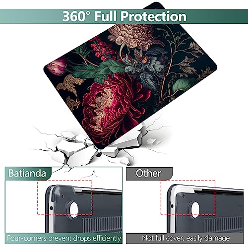 Batianda Design Case for M1 MacBook Air 13 Inch Model A2337 A2179 A1932 2021 2020 2019 Release,3D Stylish Designed Hard Shell with Keyboard Cover & Screen Protector, Vintage Flower - Image 4