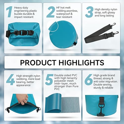 MARCHWAY Floating Waterproof Dry Bag Backpack 5L/10L/20L/30L/40L, Roll Top Sack Keeps Gear Dry for Kayaking, Rafting, Boating, Swimming, Camping, Hiking, Beach, Fishing (Teal, 30L) - Image 5