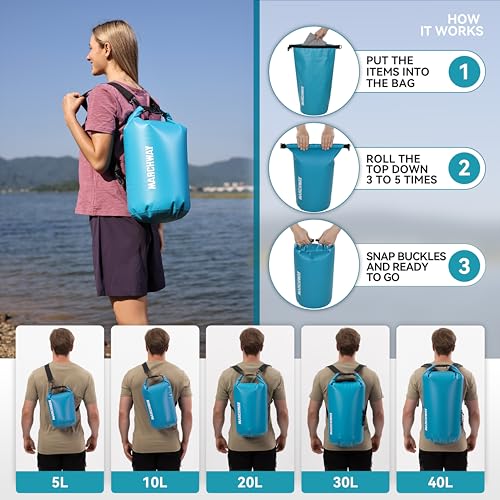 MARCHWAY Floating Waterproof Dry Bag Backpack 5L/10L/20L/30L/40L, Roll Top Sack Keeps Gear Dry for Kayaking, Rafting, Boating, Swimming, Camping, Hiking, Beach, Fishing (Teal, 30L) - Image 4