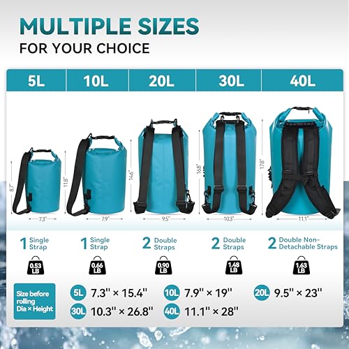 MARCHWAY Floating Waterproof Dry Bag Backpack 5L/10L/20L/30L/40L, Roll Top Sack Keeps Gear Dry for Kayaking, Rafting, Boating, Swimming, Camping, Hiking, Beach, Fishing (Teal, 30L) - Image 3