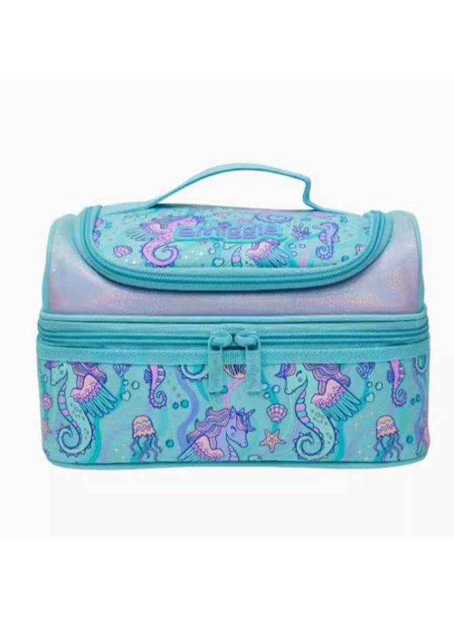 Cartoon print bento bag, double-layered, large capacity, insulated lunch bag for students, suitable for school, picnics, and other occasions.