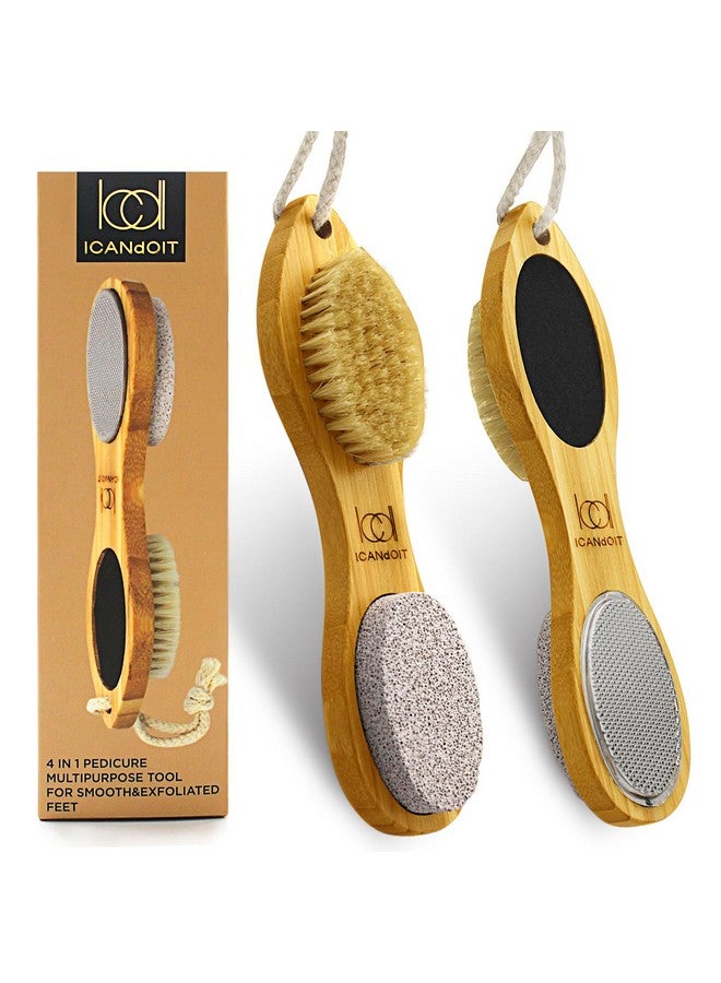 إي سي دي آي كان دويت مبرد قدم من الخيزران الطبيعي مزيل مسامير القدم متعدد الأغراض 4 في 1 طقم باديكير للقدمين مع فرشاة للعناية بالقدم بشعيرات الخنزير وورق الخفاف الحجري للقدم - Image 1