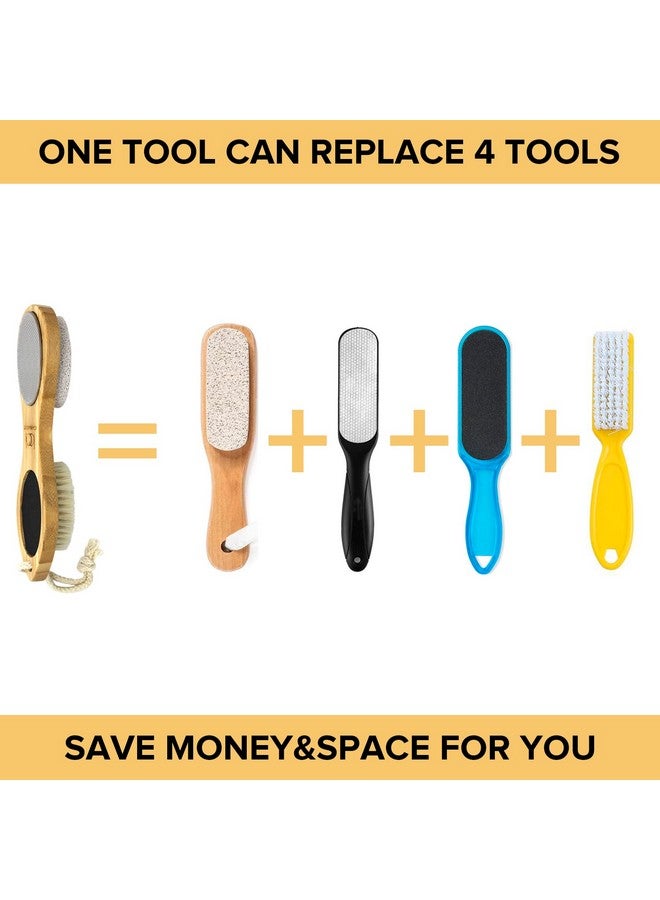 إي سي دي آي كان دويت مبرد قدم من الخيزران الطبيعي مزيل مسامير القدم متعدد الأغراض 4 في 1 طقم باديكير للقدمين مع فرشاة للعناية بالقدم بشعيرات الخنزير وورق الخفاف الحجري للقدم - Image 3