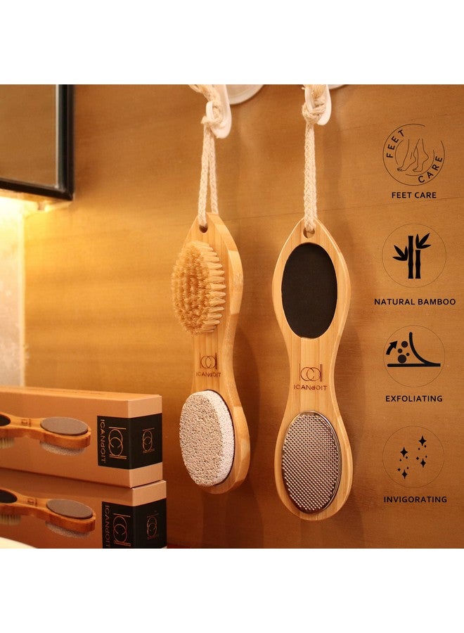إي سي دي آي كان دويت مبرد قدم من الخيزران الطبيعي مزيل مسامير القدم متعدد الأغراض 4 في 1 طقم باديكير للقدمين مع فرشاة للعناية بالقدم بشعيرات الخنزير وورق الخفاف الحجري للقدم - Image 2