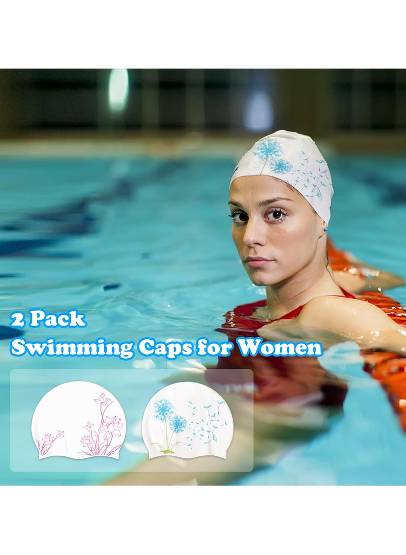 Excefore Adult Swim Caps, 2 Pcs Silicone Waterproof Swimming Caps for Women,  Fits Long or Short Hair, Durable Anti-Slip Large Swim Cap Men Comfy Bathing Caps for Women Swimming - Image 2